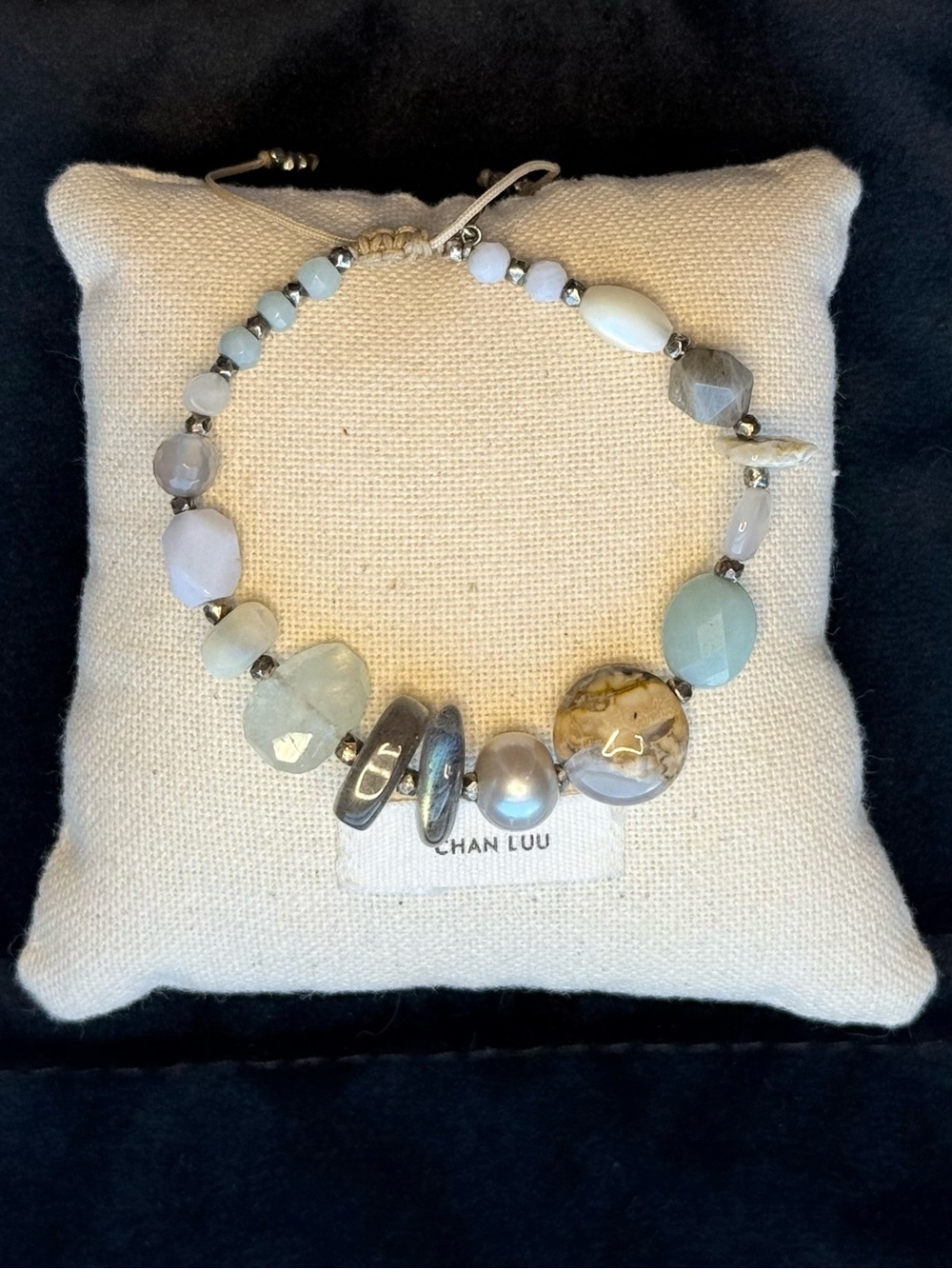 Chan Luu Multi-Stone Beaded Bracelet in Pale Blue, Cream & Gray